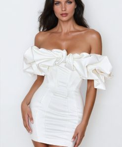 Ruffle Neckline Off The Shoulder Mini Dress