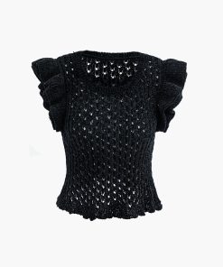 Ruffle Open Knit Sleeveless Top